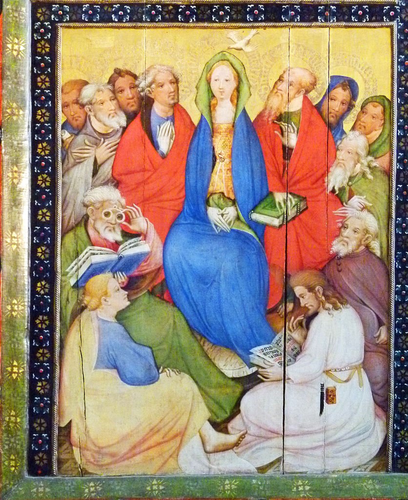Pentecost (detail from Passionaltar in St-Nikolauskirche, Bad Wildungen, Hessen), vintage artwork by Konrad von Soest, A3 (16x12") Poster Print