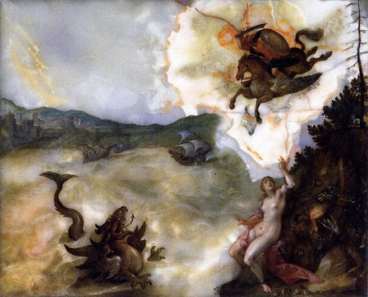 Perseus frees Andromeda, vintage artwork by Hans von Aachen, 12x8" (A4) Poster