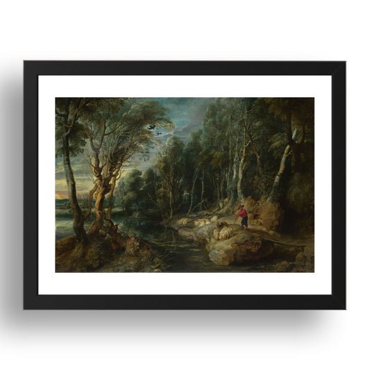 Peter Paul Rubens: A Shepherd with his Flock in a Woody Landscape, Poster in 17x13"(A3) Frame