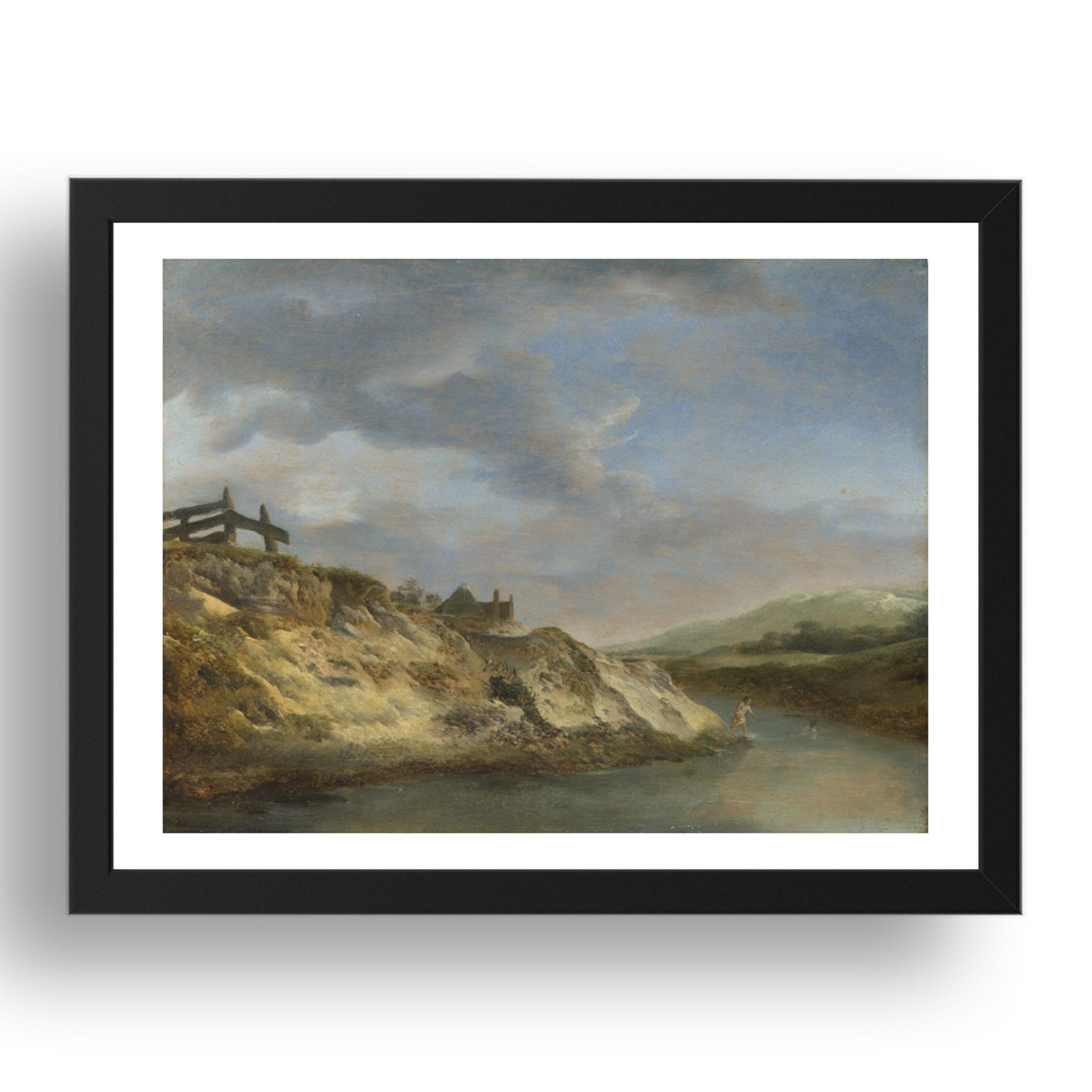 Philips Wouwermans: A Stream in the Dunes, with Two Bathers, Poster in 17x13"(A3) Frame