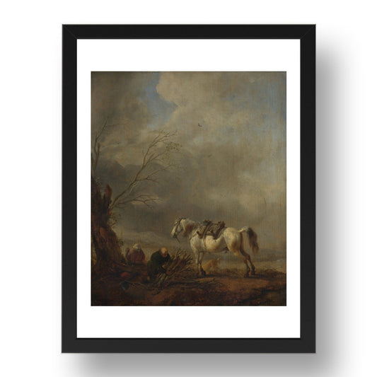 Philips Wouwermans: A White Horse, and an Old Man binding Faggots, Poster in 17x13"(A3) Frame