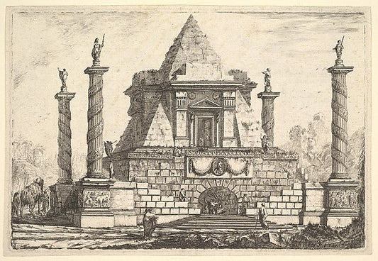 Pierre Moreau:Imaginary Architecture with Camel and Figures after Della Bella 18th century, vintage artwork, 16x12"(A3) Poster Print
