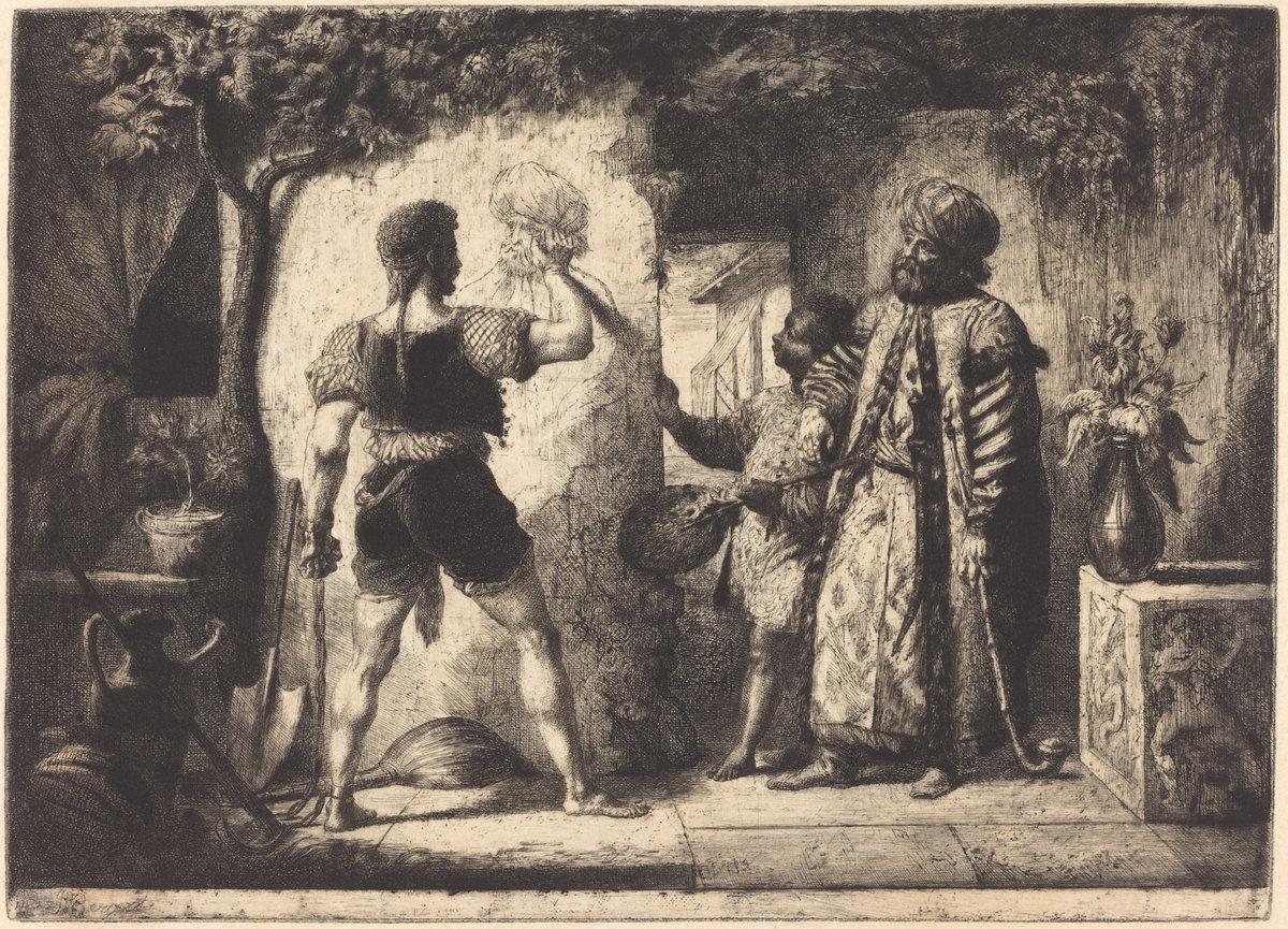 Pierre-Nolasque Bergeret:Artist Drawing a Man in Turkish Dre,16x12"(A3) Poster