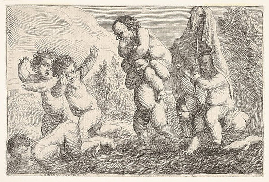 Pierre Parrocel:Children's Game 17th–18th century, vintage artwork, 16x12"(A3) Poster Print