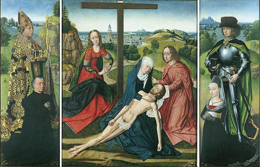 Pietà (Triptych), vintage artwork by Master of the Legend of Saint Lucy, A3 (16x12") Poster Print