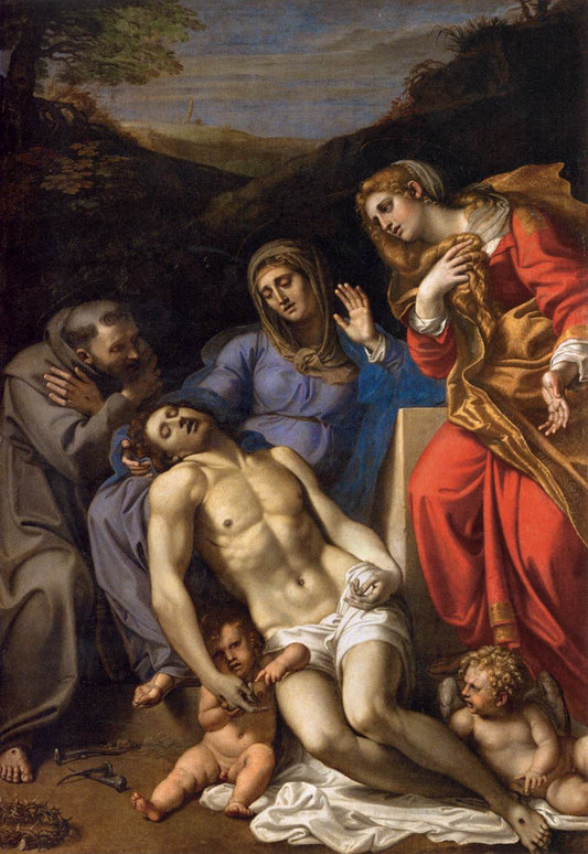 Pieta with Saints Francis and Mary Magdalen, vintage artwork by Annibale Carracci, A3 (16x12") Poster Print