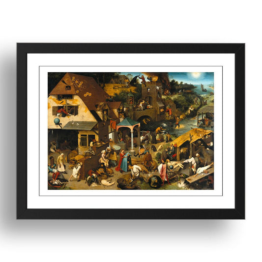 Pieter Bruegel The Elder -Dutch Proverbs [1559], vintage artwork in A3 (17x13") Black Frame