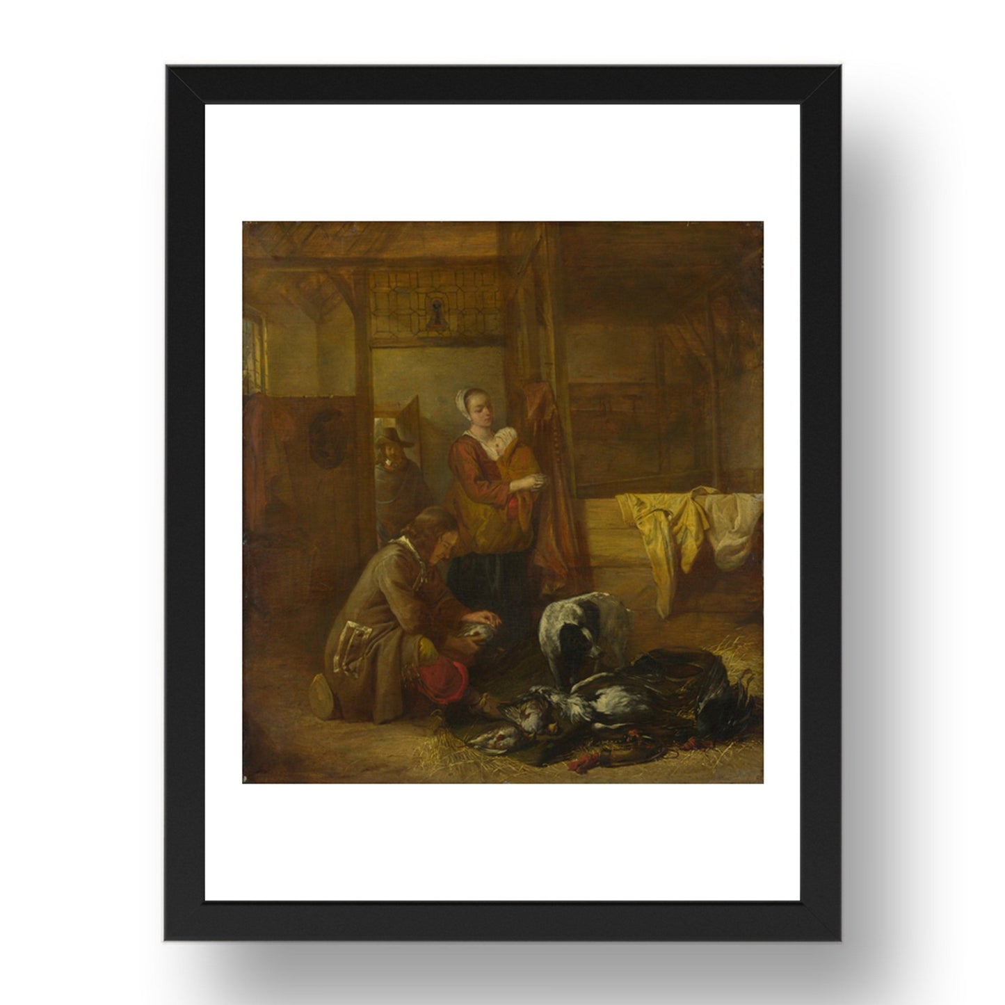 Pieter de Hooch: A Man with Dead Birds, and Other Figures, in a Stable, Poster in 17x13"(A3) Frame