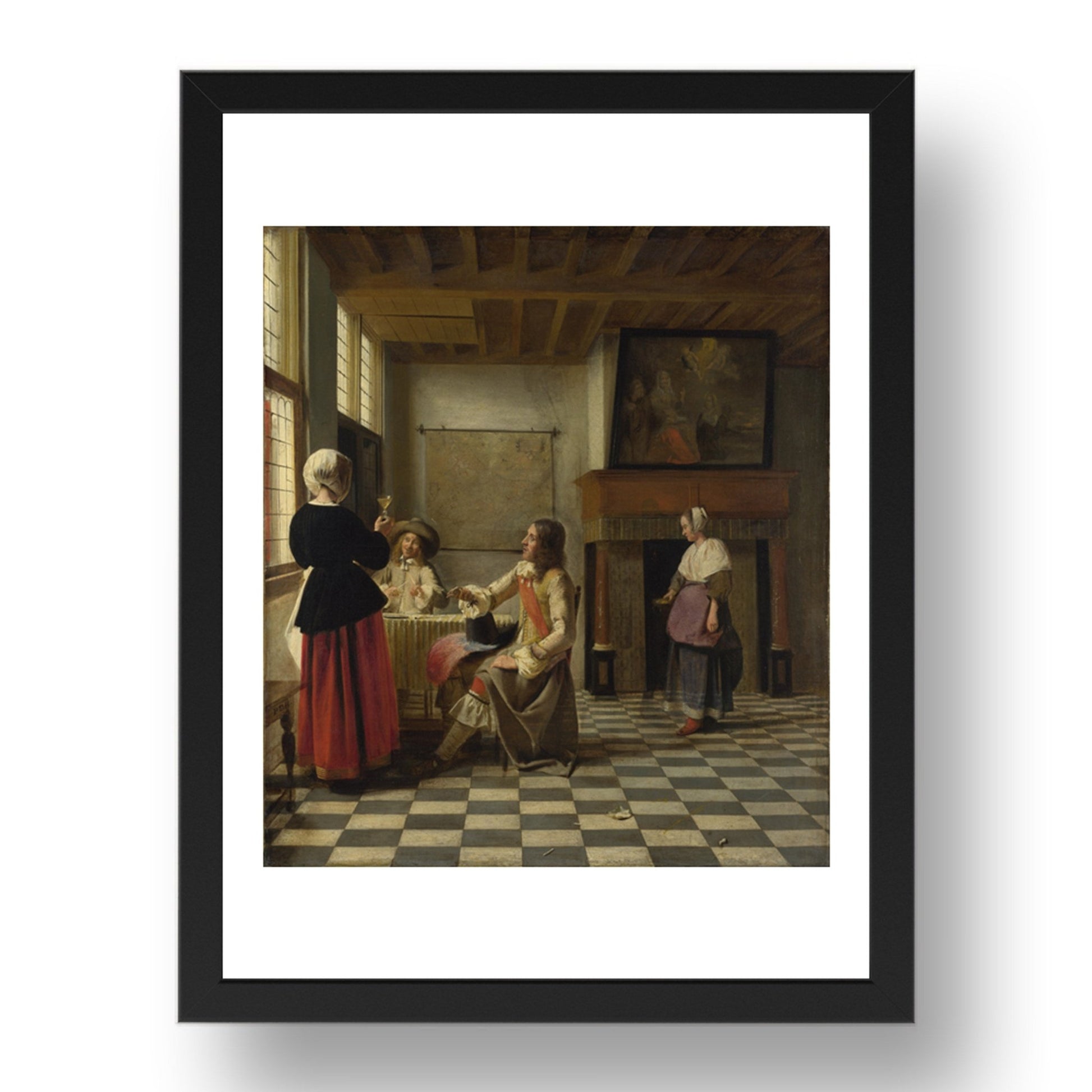 Pieter de Hooch: A Woman Drinking with Two Men, Poster in 17x13"(A3) Frame