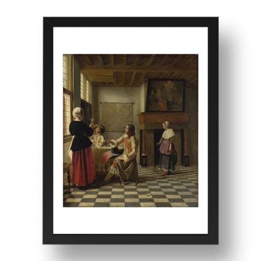 Pieter de Hooch: A Woman Drinking with Two Men, Poster in 17x13"(A3) Frame