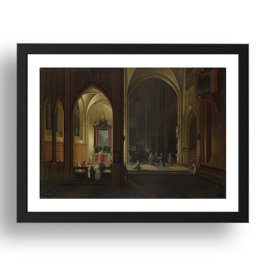Pieter Neeffs the Elder and Bonaventura Peeters the Elder: An Evening Service in a Church, Poster in 17x13"(A3) Frame