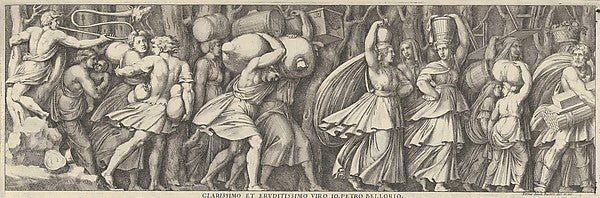 Pietro Santi Bartoli , After Polidoro da Caravaggio:Plate 1: A procession figures walking to the right carrying various objects c1660–90, vintage artwork, 16x12"(A3) Poster Print