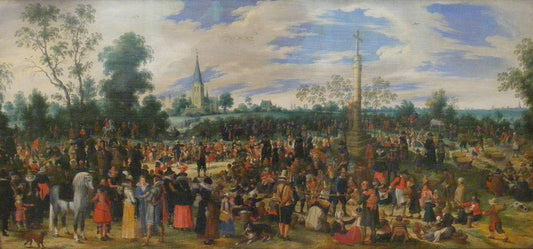 Pilgrims near City, vintage artwork by Sebastian Vrancx, 12x8" (A4) Poster