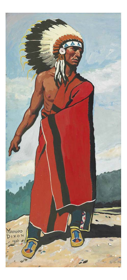 plains indian in war bonnet by Maynard Dixon, Classic American Western Art, 16x12