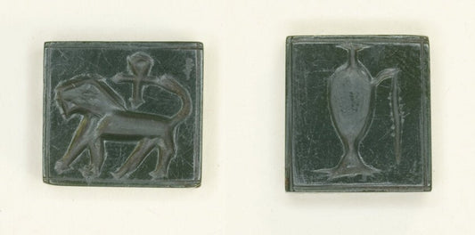 Plaque by  Lion and Ankh/Libation Vessel by  Egyptian, 23x16"( A2 size) Poster Print