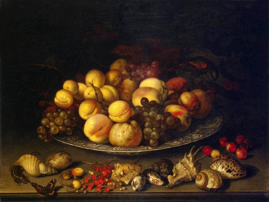 Plate with Fruits and Shells, vintage artwork by Balthasar van der Ast, 12x8" (A4) Poster