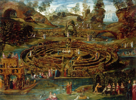 Pleasure garden with a maze, vintage artwork by Lodewijk Toeput, A3 (16x12") Poster Print