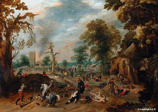 Plundering of a Village, vintage artwork by Sebastian Vrancx, 12x8" (A4) Poster