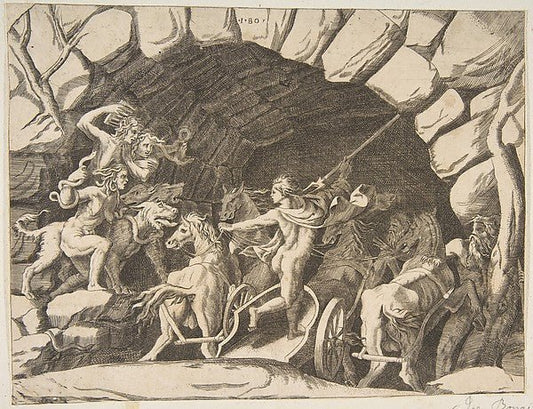Pluto riding a chariot descending into Hell  from the 'Divisio, vintage art, A3 (16x12") Poster Print