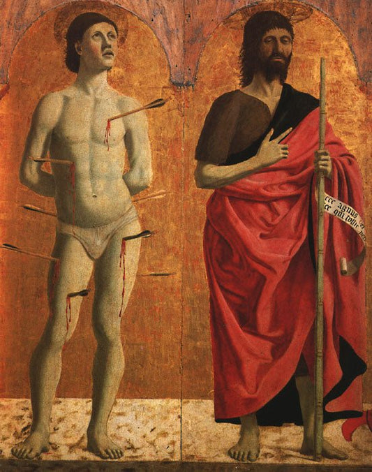 Polyptych of the Misericordia - Sts Sebastian and John the Baptist, vintage artwork by Piero della Francesca, A3 (16x12") Poster Print