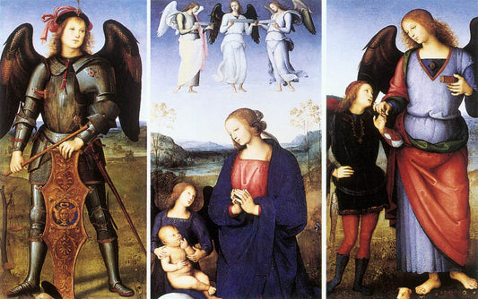 Polytych of Certosa di Pavia (details), vintage artwork by Perugino, A3 (16x12") Poster Print