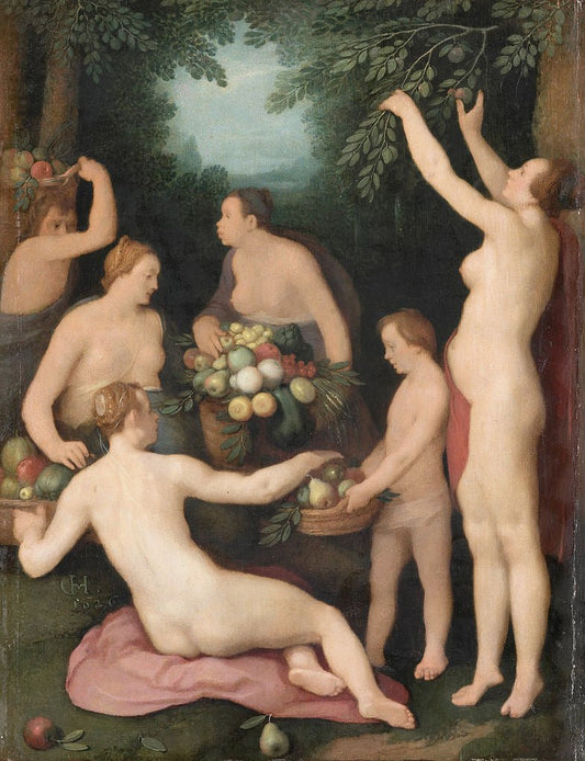 Pomona receiving the harvest of fruit, vintage artwork by Cornelis van Haarlem, A3 (16x12") Poster Print