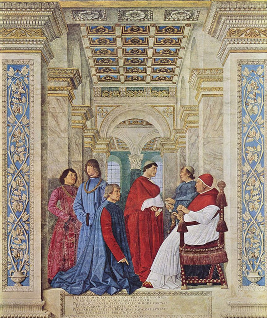 Pope Sixtus IV appoints Bartolomeo Platina prefect of the Vatican Library, vintage artwork by Melozzo da Forlì, A3 (16x12") Poster Print