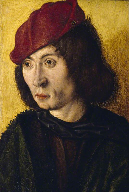 Portrait Bust of a Young Man in a Red Cap, vintage artwork by Master of the Saint Bartholomew Altarpiece, A3 (16x12") Poster Print