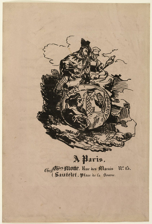 Portrait Medallion of Faust and Marguerite, publisher's sheet from Faust by  Achille Deveria (French, 1800-1857),23x16"( A2 size ) Poster Print