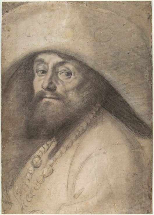 Portrait of a Bearded Man with Large Hat, vintage artwork by Gaudenzio Ferrari, A3 (16x12") Poster Print