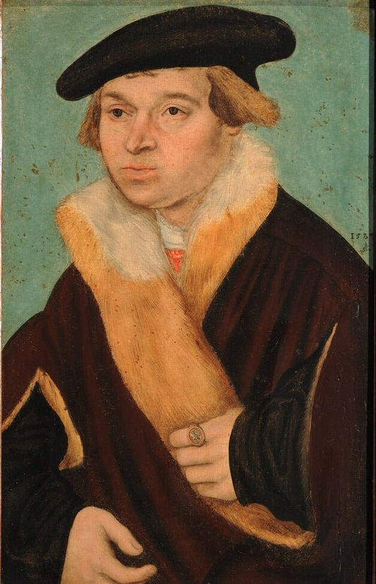 Portrait of a Clean Shaven Young Man in a Cloak, vintage artwork by Attributed to Lucas Cranach the Elder, A3 (16x12") Poster Print