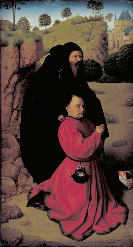 Portrait of a Donor in Scarlet Under the Protection of Saint Anthony, vintage artwork by Petrus Christus, A3 (16x12") Poster Print