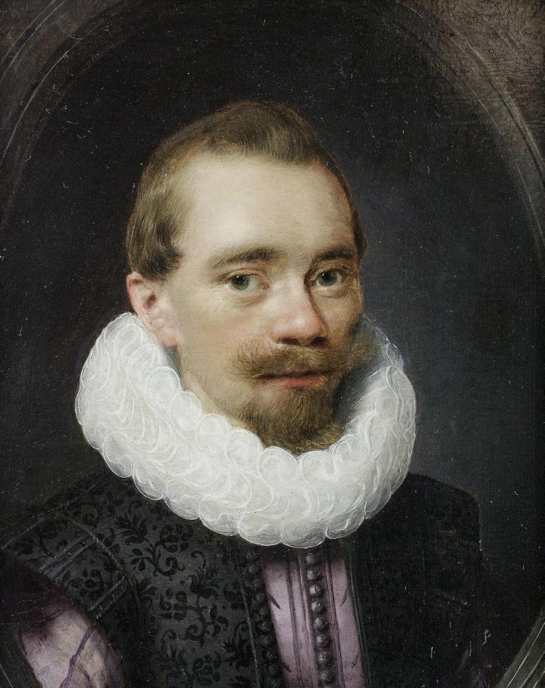 Portrait of a Gentleman in Purple Coat, vintage artwork by Jan van Ravesteyn, 12x8" (A4) Poster
