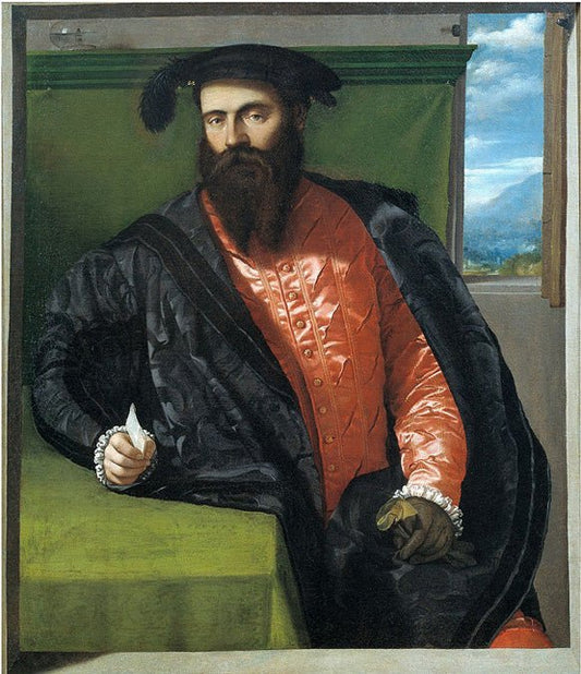 Portrait of a Gentleman with a Letter, vintage artwork by Moretto da Brescia, A3 (16x12") Poster Print