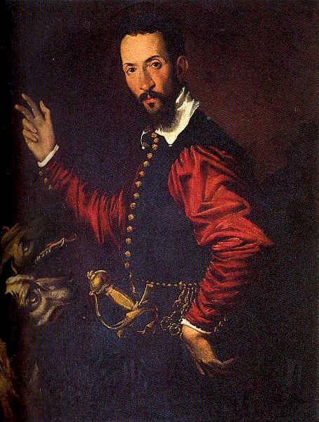 Portrait of a gentleman with two dogs, vintage artwork by Bartolomeo Passarotti, A3 (16x12") Poster Print
