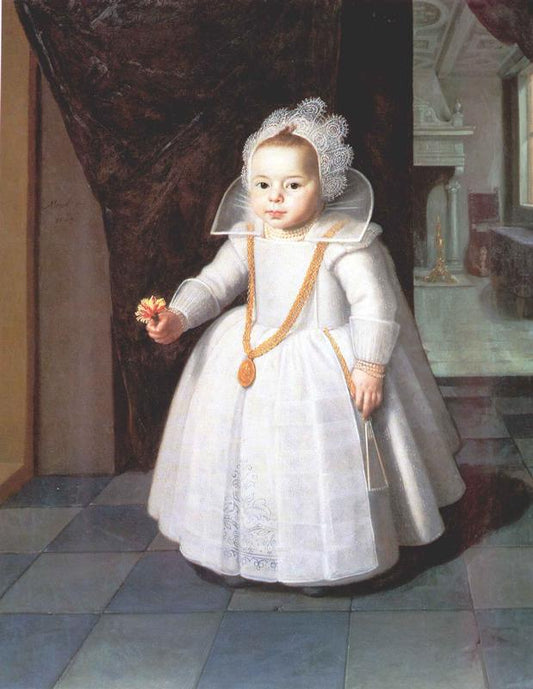 Portrait of a Girl Wearing a Gold Chain, vintage artwork by Paulus Moreelse, 12x8" (A4) Poster