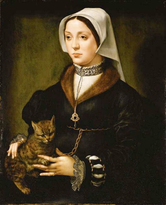 Portrait of a Lady holding a Cat, vintage artwork by Attributed to Ambrosius Benson, A3 (16x12") Poster Print