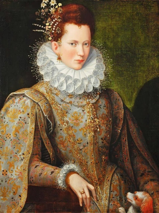 Portrait of a Lady of the Court with Dog, vintage artwork by Lavinia Fontana, A3 (16x12") Poster Print