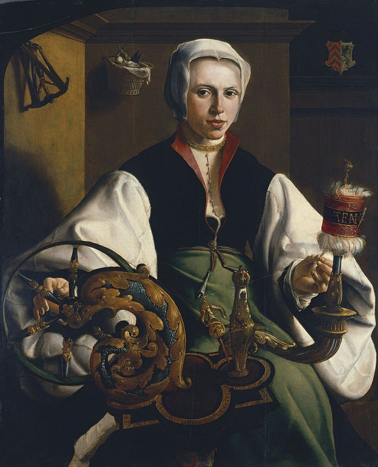 Portrait of a Lady Spinning, vintage artwork by Maerten van Heemskerck, A3 (16x12") Poster Print