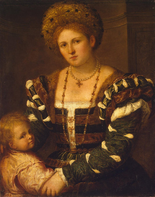 Portrait of a Lady with a Boy, vintage artwork by Paris Bordone, A3 (16x12") Poster Print