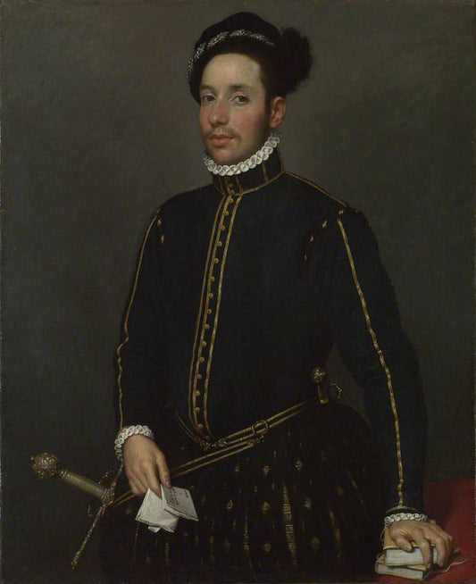 Portrait of a Left-Handed Gentleman with Two Quartos and a Letter, vintage artwork by Giovanni Battista Moroni, A3 (16x12") Poster Print