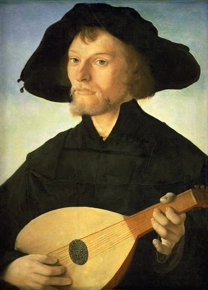 Portrait of a Lute Player, vintage artwork by Attributed to Jan van Scorel, A3 (16x12") Poster Print
