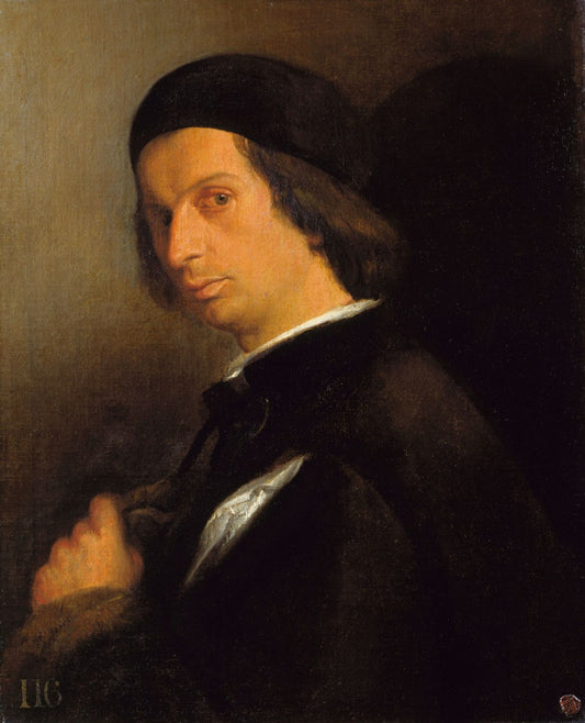 Portrait of a Man Holding a Glove, vintage artwork by Attributed to Lorenzo Lotto, A3 (16x12") Poster Print