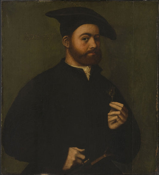 Portrait of a Man Holding a Rose, vintage artwork by Ambrosius Benson, A3 (16x12") Poster Print
