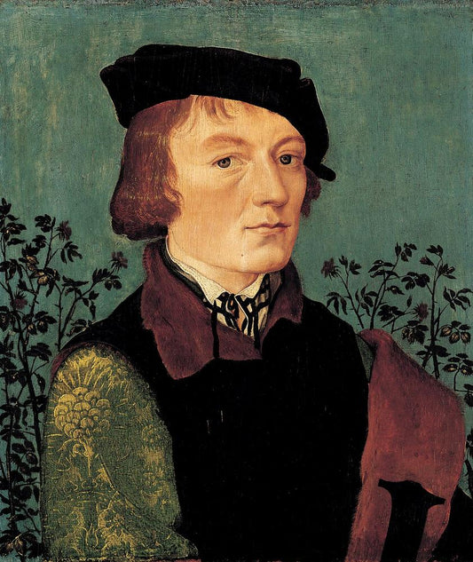 Portrait of a Man in front of a Rose Hedge, vintage artwork by Hans Baldung, A3 (16x12") Poster Print