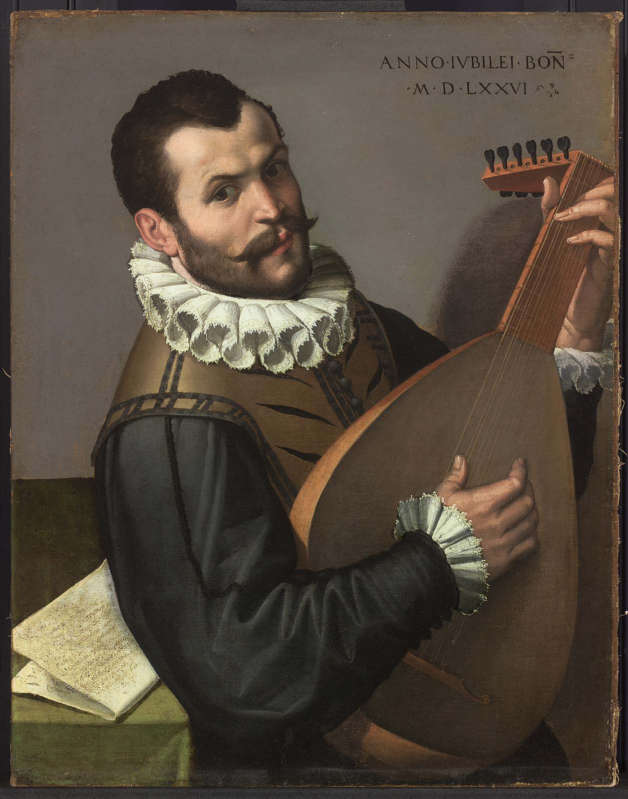 Portrait of a Man Playing a Lute, vintage artwork by Bartolomeo Passarotti, A3 (16x12") Poster Print