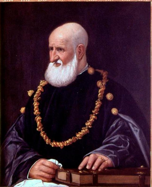 Portrait of a Man with a Book and a Necklace of Shells, vintage artwork by Giovanni Cariani, A3 (16x12") Poster Print