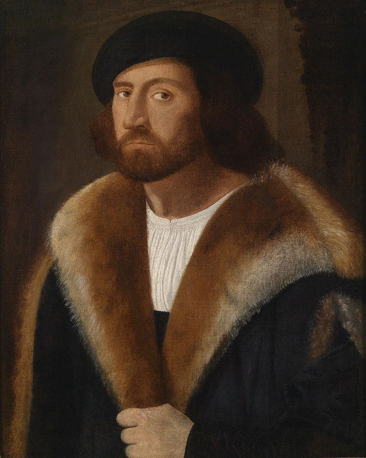 Portrait of a Man with a Fur Collar, vintage artwork by Giovanni Cariani, A3 (16x12") Poster Print