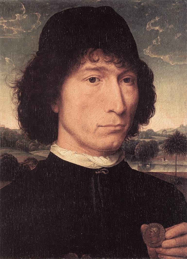 Portrait of a Man with a Roman Coin, vintage artwork by Hans Memling, A3 (16x12") Poster Print