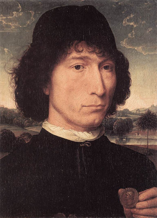 Portrait of a Man with a Roman Coin, vintage artwork by Hans Memling, A3 (16x12") Poster Print